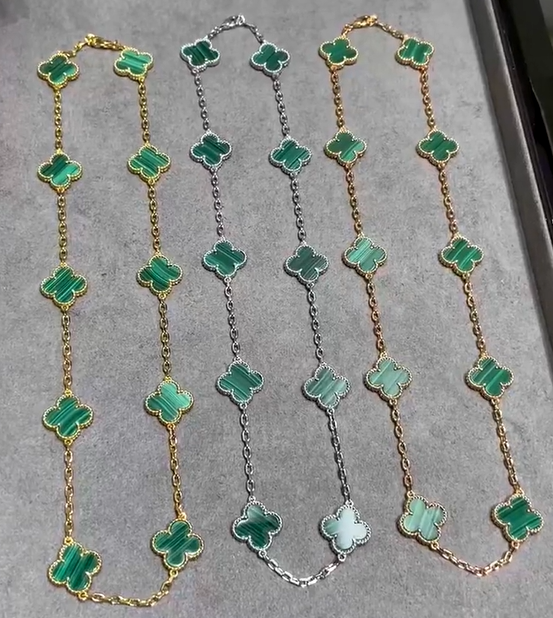 孔雀石四叶草十花项链
