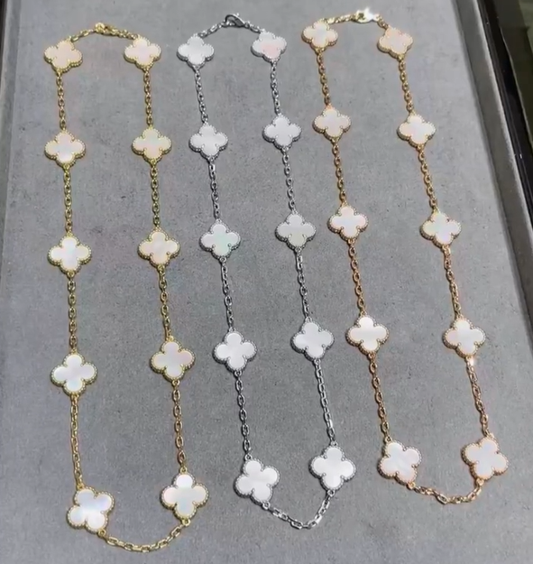 白贝母四叶草十花项链